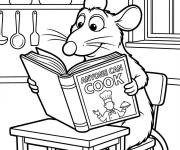 Coloriage Remy lit le livre de cuisine de Gusteau