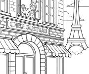 Coloriage Restaurant Gusteau devant la Tour Eiffel