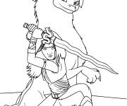 Coloriage Princesse Raya et Sisu se pr&eacute;pare pour le combat