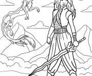 Coloriage Raya avec son épée avec le volant Sisu