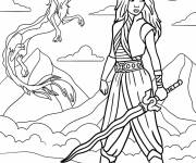 Coloriage Raya avec son &eacute;p&eacute;e avec le volant Sisu