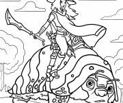 Coloriage Raya avec son &eacute;p&eacute;e sur le dos de Tuk Tuk