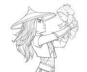 Coloriage Raya b&eacute;b&eacute; avec la m&egrave;re