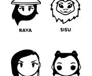 Coloriage et dessins gratuit Tête simple de Raya, Namaari, Sisu et Noi à imprimer