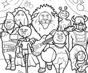 Coloriage Friends de Tous en sc&egrave;ne en costumes en bande de musique