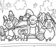 Coloriage Les amis de Tous en sc&egrave;ne devant la voiture