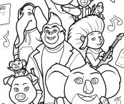 Coloriage Les personnages principaux de Tous en sc&egrave;ne chantant en affiche