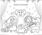 Coloriage Tous en sc&egrave;ne chantons tous ensemble
