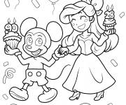 Coloriage Ariel et Mickey Mouse kawaii de Walt Disney
