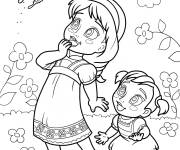 Coloriage B&eacute;b&eacute; Elsa et Anna kawaii de Walt Disney