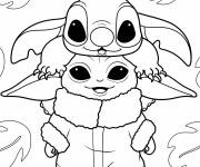Coloriage B&eacute;b&eacute; Yoda et Stitch kawaii mignons de Walt Disney