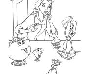 Coloriage Belle avec la vaisselle