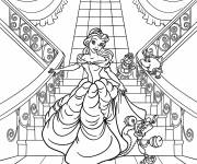 Coloriage Belle descendant le grand escalier sc&egrave;ne de Walt Disney