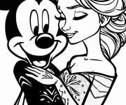 Coloriage Elsa avec Mickey Mouse