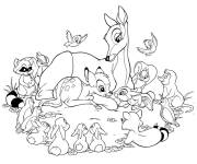 Coloriage Grande famille de faon de Walt Disney