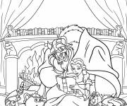 Coloriage La Belle et la B&ecirc;te dansent dans la salle de bal de Walt Disney