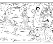Coloriage Les Belles princesses de Walt Disney en une seule image