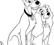 Coloriage Les chiens Lady and the Clochard de Walt Disney