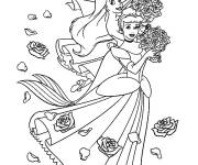 Coloriage Les princesse de Walt Disney avec des bouquets de fleurs