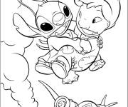 Coloriage Lilo et Stitch dans le ciel