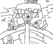 Coloriage Mickey et Donald sur un bateau