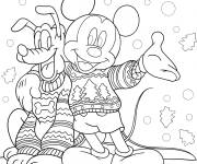 Coloriage Mickey Mouse et Pluto portant des pulls de No&euml;l de Walt Disney
