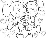 Coloriage Minnie Mouse kawaii embrassant Mickey Mouse