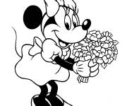 Coloriage Minnie Mouse tenant un bouquet de fleurs