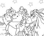 Coloriage Personnages de Winnie l'ourson regardant les &eacute;toiles de Walt Disn