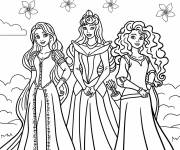 Coloriage Raiponce, Aurore et M&eacute;rida de Walt Disney