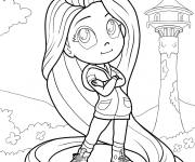 Coloriage Raiponce moderne kawaii de Walt Disney