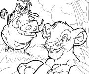 Coloriage Simba avec Timon et Pumbaa de Walt Disney