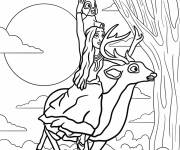 Coloriage Asha chevauchant un cerf