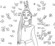 Coloriage Asha entour&eacute;e par les papillons