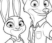 Coloriage Judy Hopps et Nick Wilde Selfie de Zootopie 2
