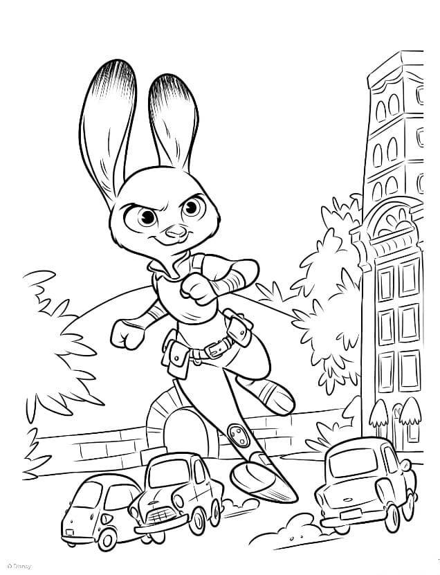 Coloriage et dessins gratuits Judy Hopps lapin policier en poursuite à imprimer