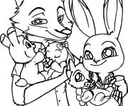 Coloriage La famille de Nick Wilde et Judy Hopps