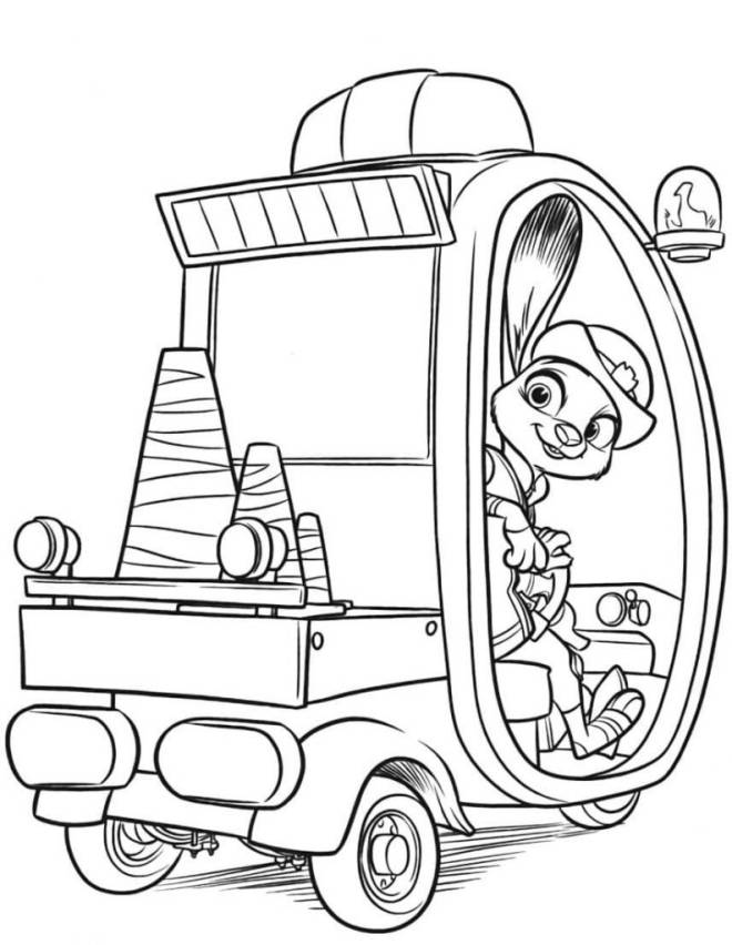 Coloriage et dessins gratuits Lapin Judy Hopps dans sa voiture de police à imprimer