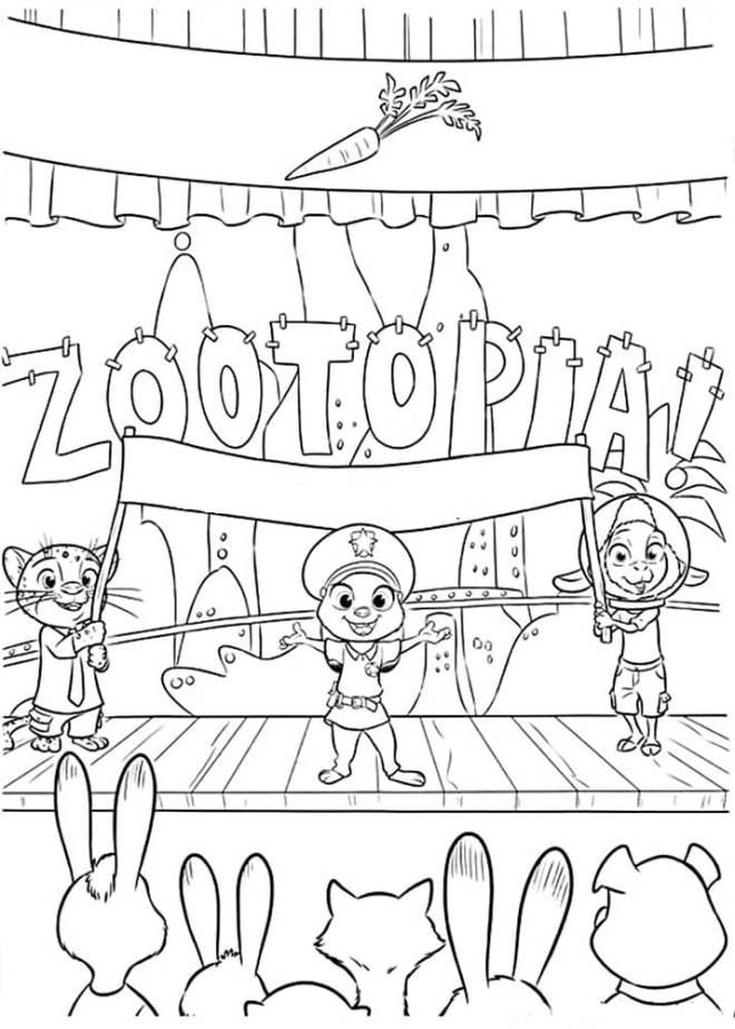 Coloriage et dessins gratuits Le spectacle de Zootopia, ville des animaux à imprimer