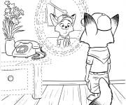 Coloriage Petit renard Zootopia devant le miroir