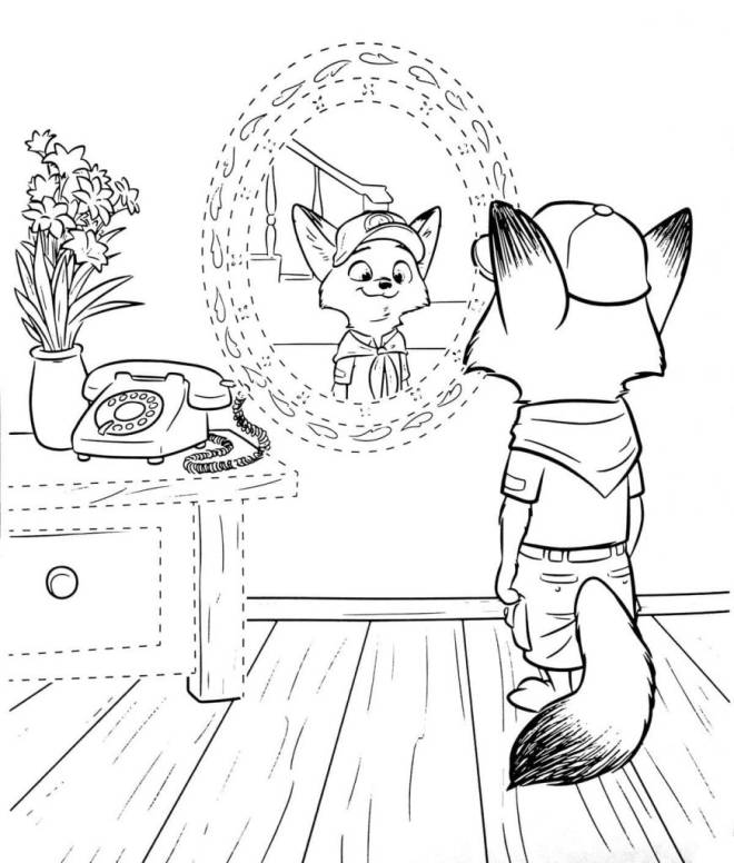 Coloriage et dessins gratuits Petit renard Zootopia devant le miroir à imprimer
