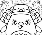 Coloriage Action de gr&acirc;ce Dinde avec chapeau