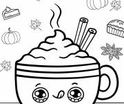 Coloriage Chocolat chaud kawaii pour Action de gr&acirc;ce