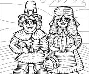 Coloriage Couple de p&egrave;lerins Thanksgiving