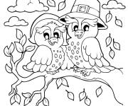Coloriage Couple Hiboux pour Action De Gr&acirc;ce