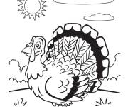Coloriage Dinde d' Action De Gr&acirc;ce sous le soleil d'automne