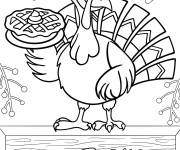 Coloriage Dinde de l'action de gr&acirc;ce adulte avec tarte &agrave; la citrouille