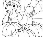 Coloriage Dinde de l'action de Grace avec une citrouille et des pommes