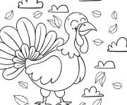 Coloriage Dinde entour&eacute;e de nuages et de feuilles d'automne
