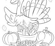 Coloriage Dinde et citrouilles sur le th&egrave;me de Thanksgiving pour enfants